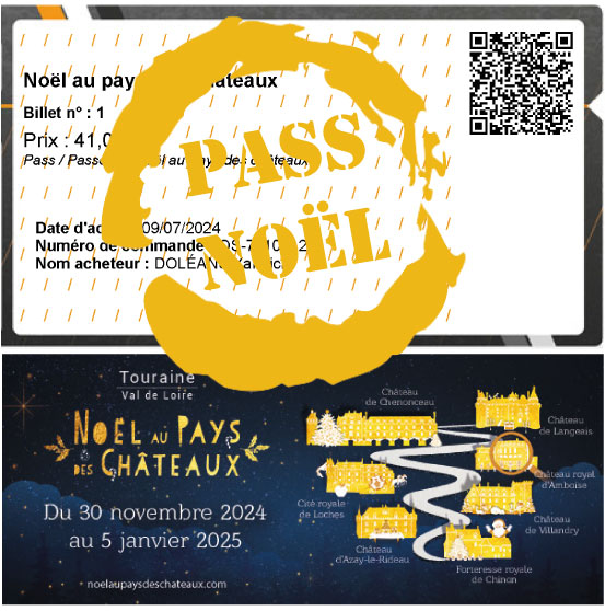 Pass noel au pays des châteaux 2024 2025, pour visiter plusieurs chateaux partenaires de la programmation en région centre Val de loire, France.